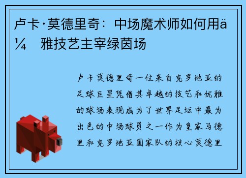 卢卡·莫德里奇：中场魔术师如何用优雅技艺主宰绿茵场